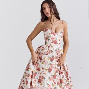 House of CB Italian Rosé Print Tulle Midi Dress